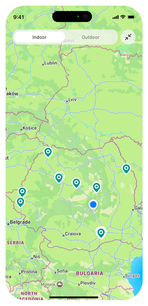 Indoor climbing locations map